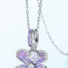 Purple Enamel Orchid Pendant Zircon Sterling Silver Necklace