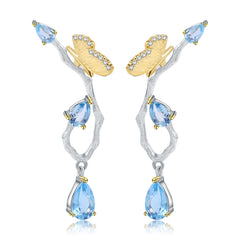 Natural Topaz Butterfly In Garden Design Sterling Silver Drop Earrings for Women