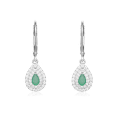 Luxury Double Soleste Halo Pear Shape Natural Gemstone Silver Drop Earrings