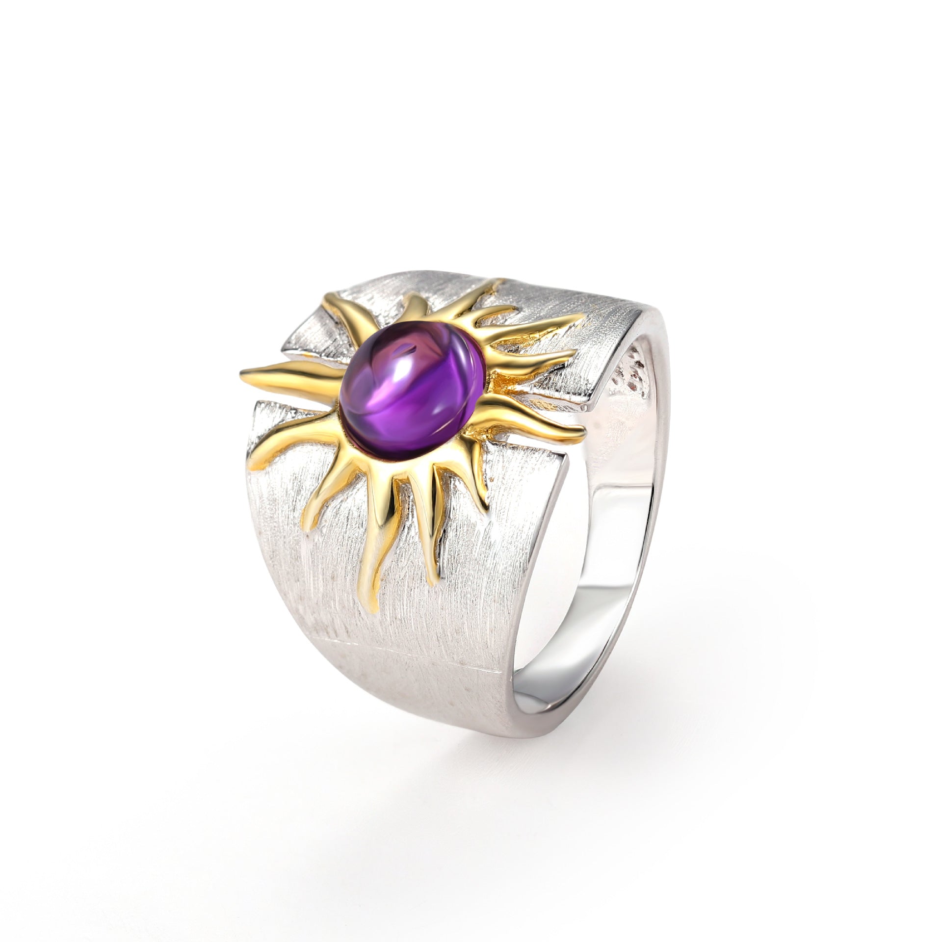 Minority Unique Sun Goddess Design Natural Topaz Amethyst S925 Silver Ring for Women