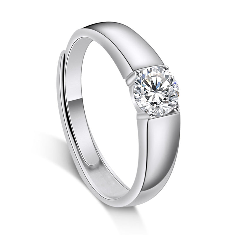 Single Round Zircon Wedding Silver Couple Ring