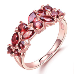 Natural Garnet Plated Rose Gold Silver Ring