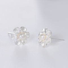 Frosting Flower with Freshwater Pearl Silver Earrings for Women