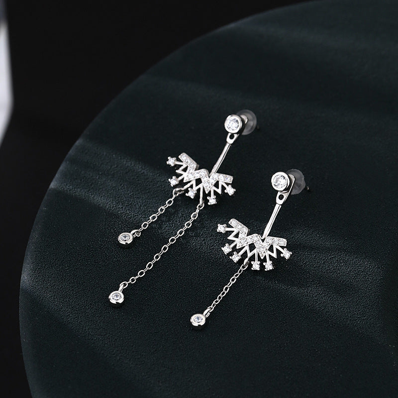 Asymmetric Tassel with Zircon Silver Drop Earrings for Women