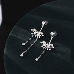 Asymmetric Tassel with Zircon Silver Drop Earrings for Women