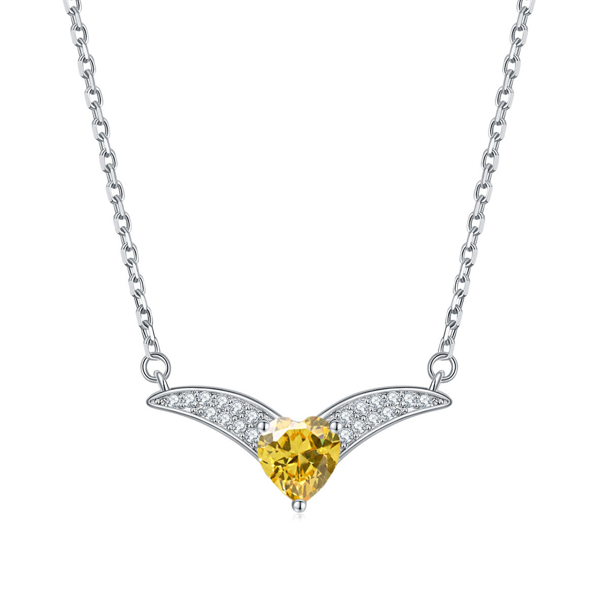 Heart Zircon V-shaped Pendant Silver Necklace for Women