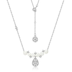 Pear Shape Pendnat Zircon Snowflake Pearl Sterling Silver Necklace