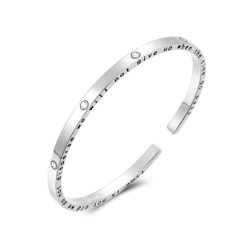 Smiling Face and Letter Pattern Silver Bracelet for Women