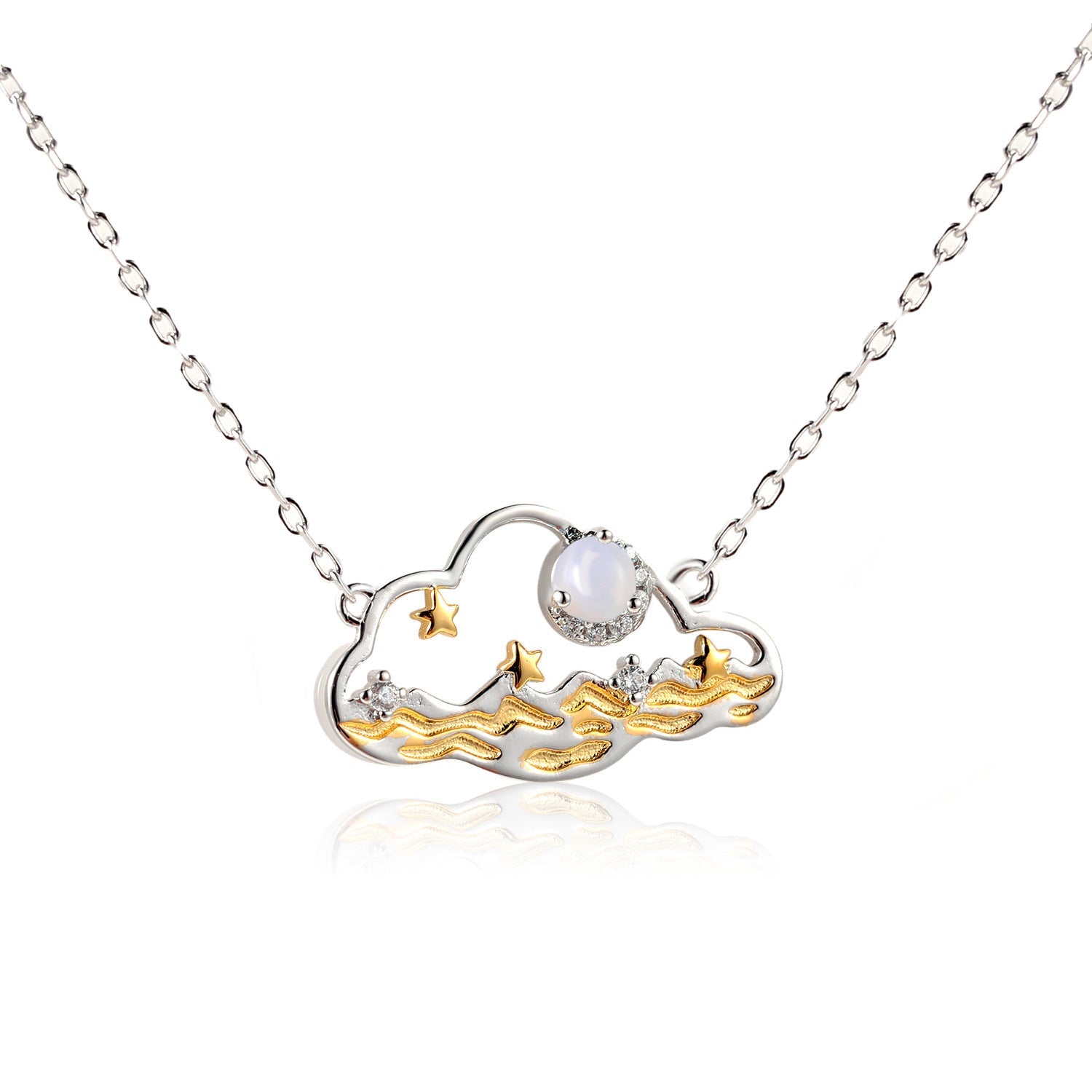 Gemstone Auspicious Cloud and Sea Pendant Sterling Silver Jewelry for Women