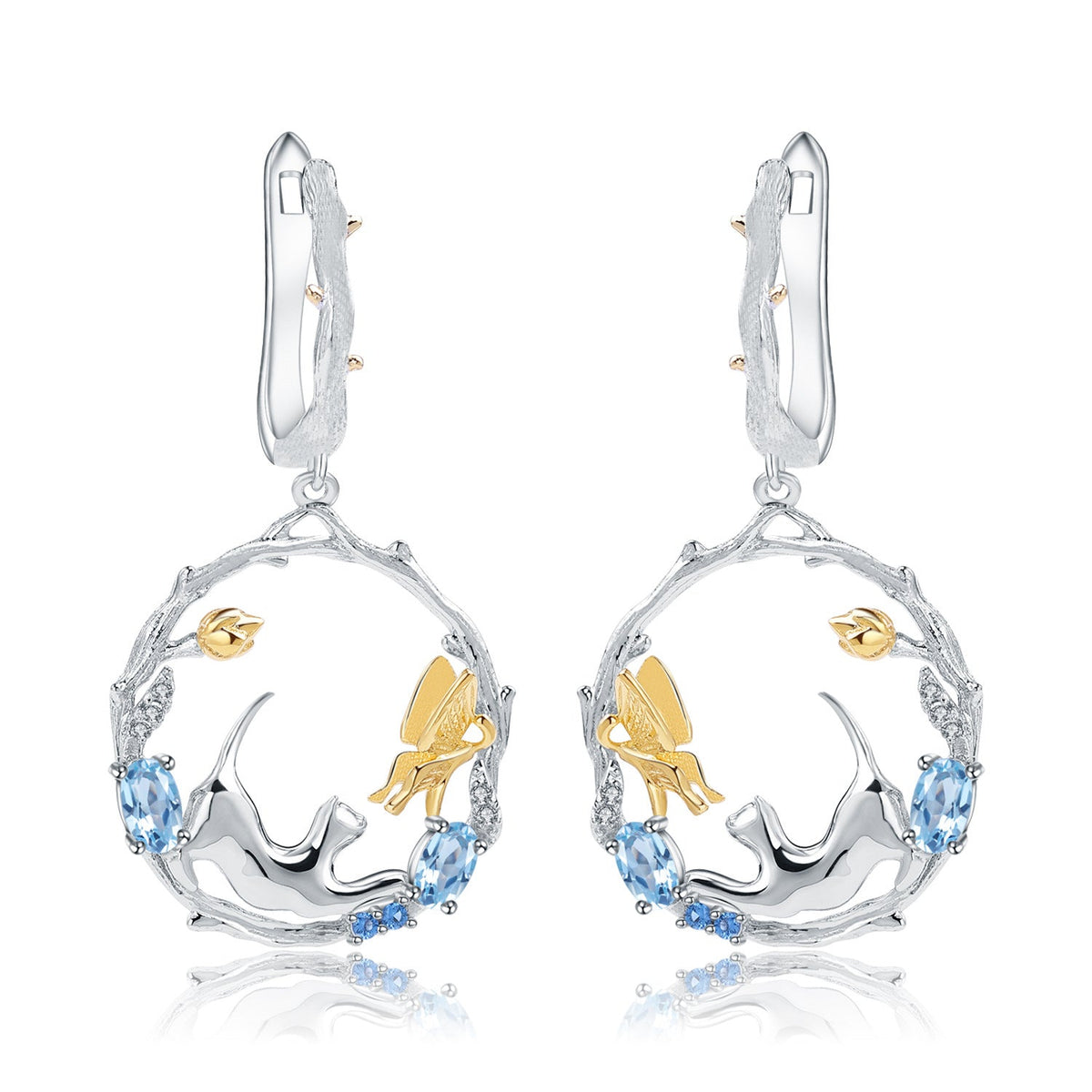 Animal Design 925 Silver Topaz Drop Earrings for Women