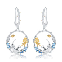 Animal Design 925 Silver Topaz Drop Earrings for Women