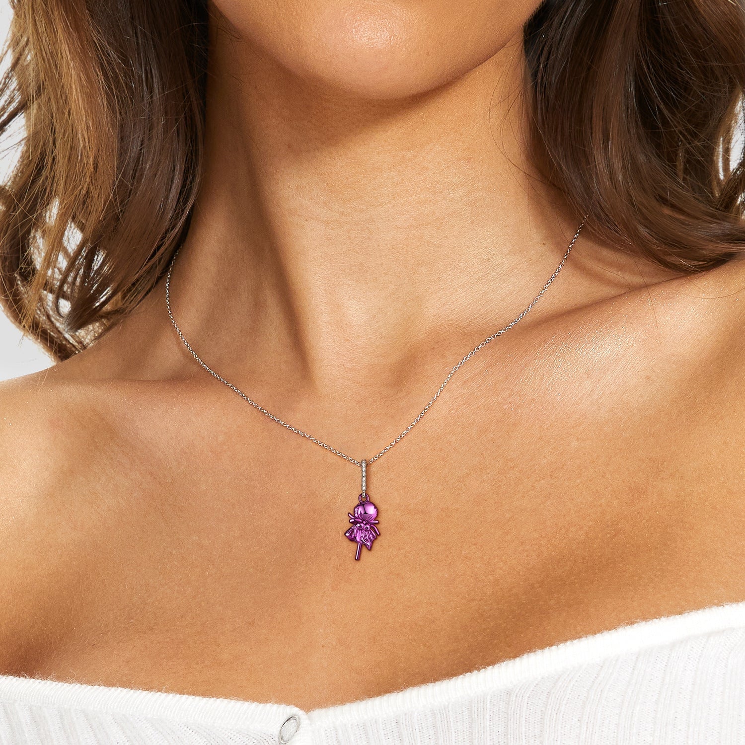 Purple Lollipop Pendant Silver Necklace