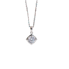 Round Zircon Rhombus Pendant Silver Necklace for Women