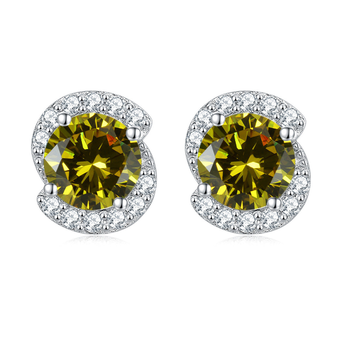 Rotate Shape with Round Zircon Silver Studs Earrings for Women