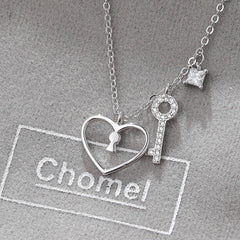 Hollow Heart-shaped with Key Silver Necklace for Women