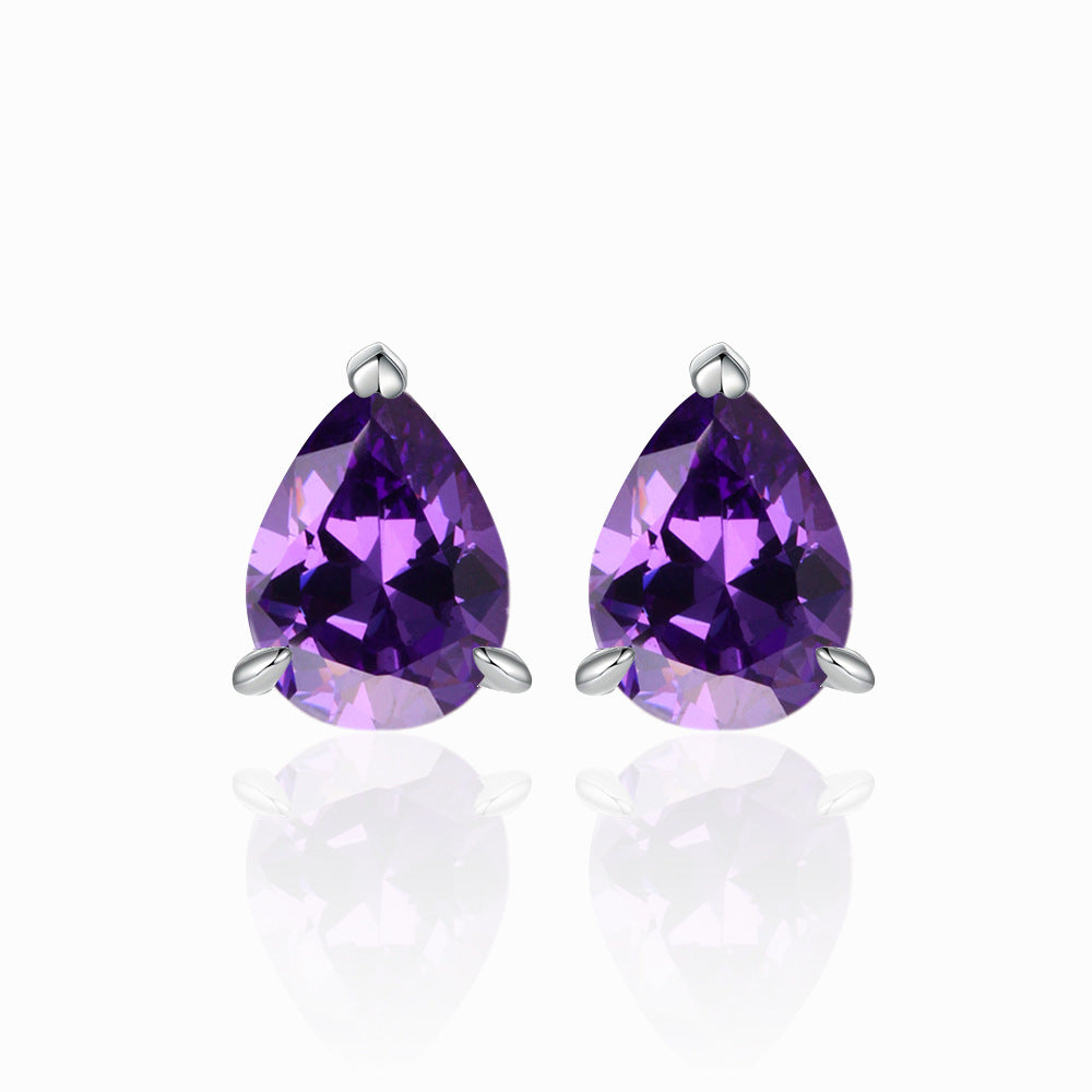 Three Prongs Pear Drop Zircon Silver Studs Earrings for Women