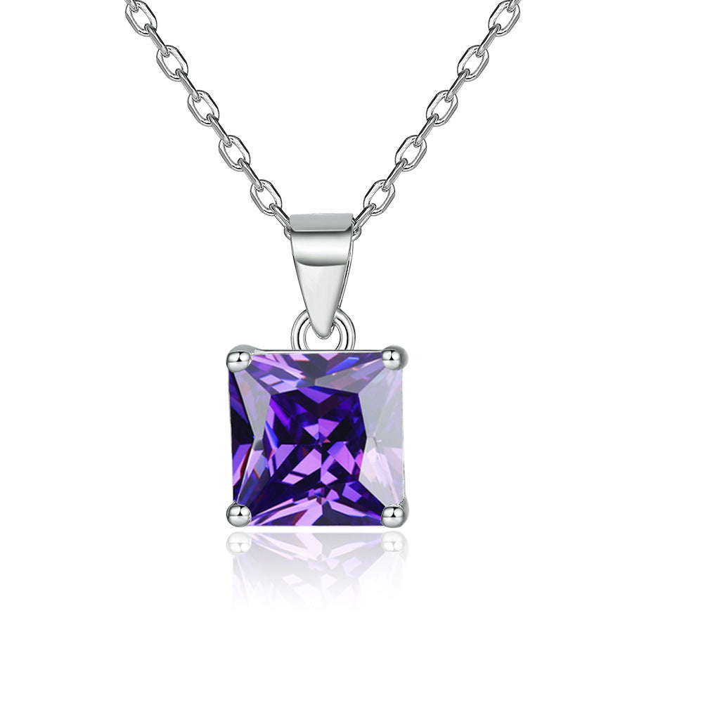 Princess Cut zircon pendant silver necklace for women