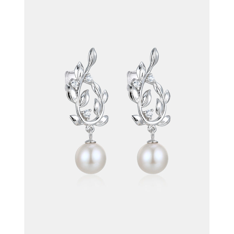 Zircon Garland with Pearl Silver Drop Earrings for Women