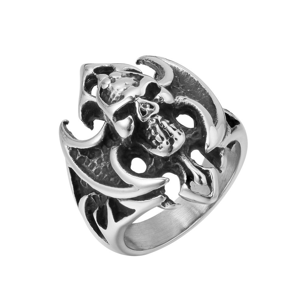 Halloween Flame Cross Skull Titanium Steel Ring for Men