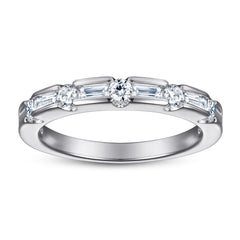 Beading Baguette Cut and Round Zircon Silver Ring for Women