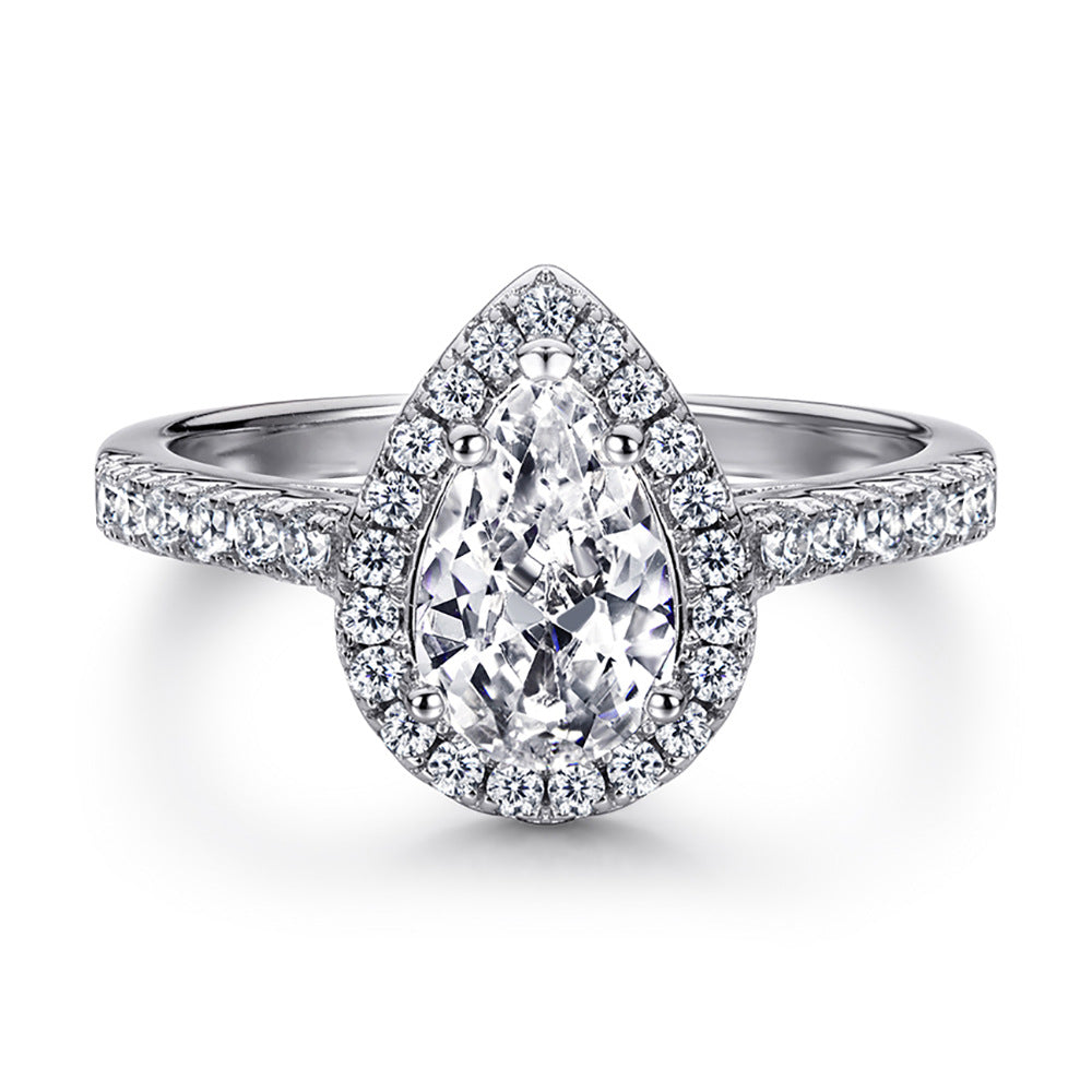 (1.5CT) Water-drop Zircon Soleste Halo Silver Ring for Women