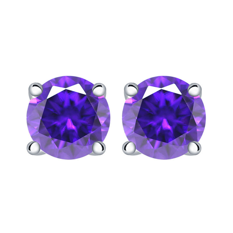 Colourful Round Zircon Silver Studs Earrings for Women