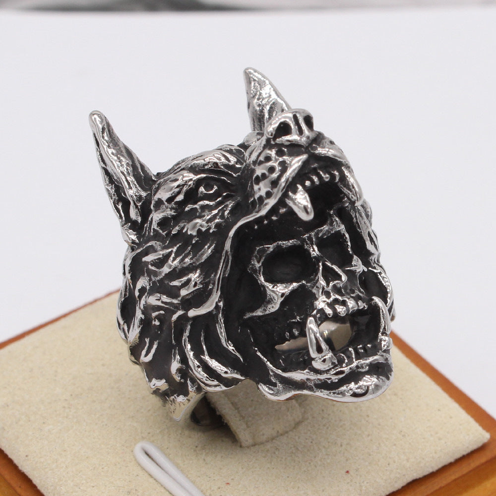 Halloween Wolf Head Skull Titanium Steel Ring for Men