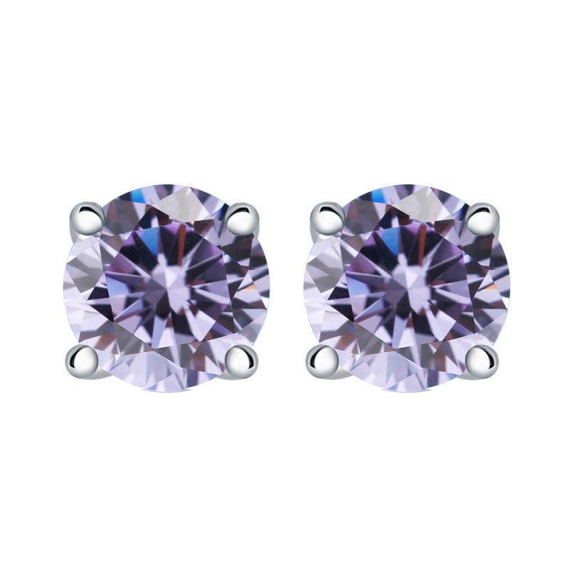 Colourful Round Zircon Silver Studs Earrings for Women