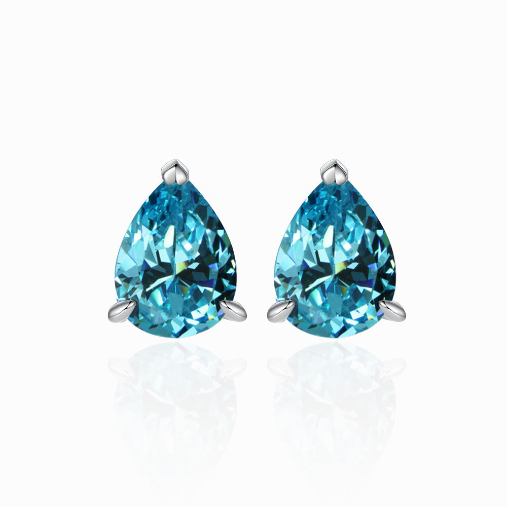 Three Prongs Pear Drop Zircon Silver Studs Earrings for Women