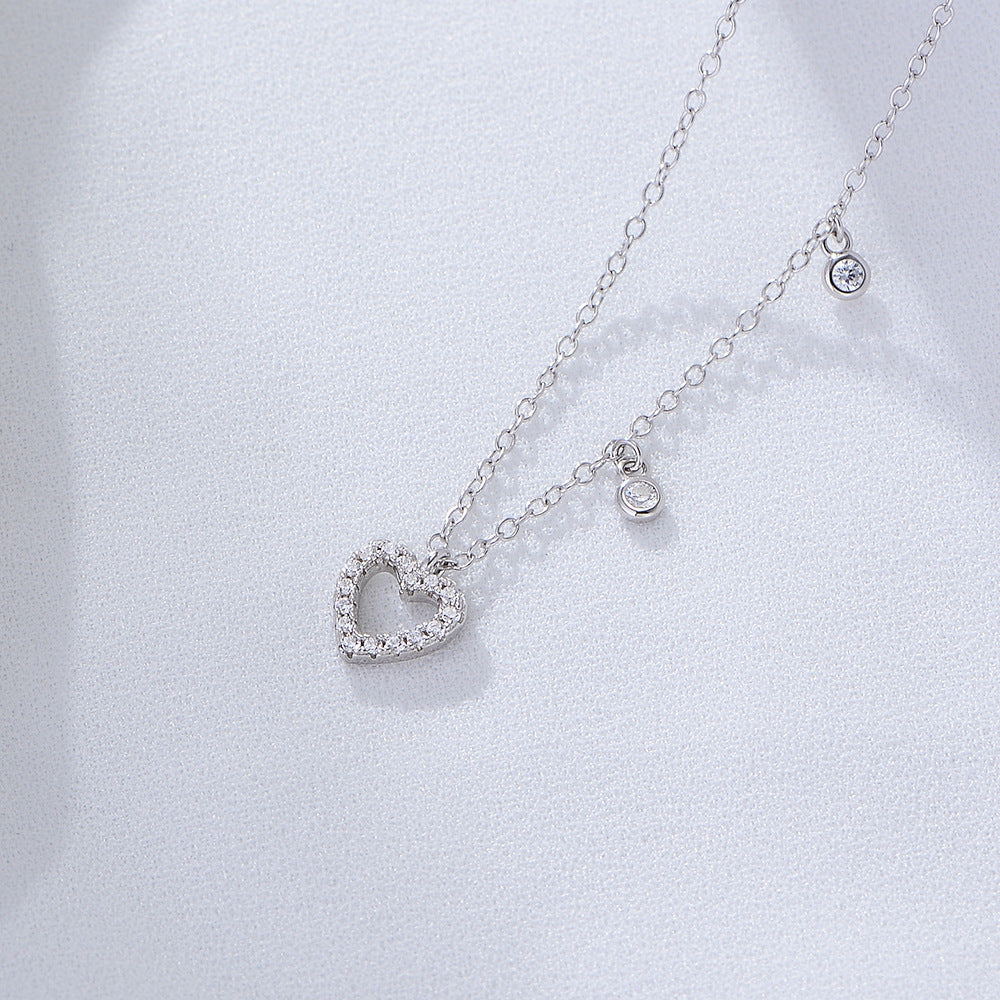 Heart-shaped with Zircon Silver Necklace for Women