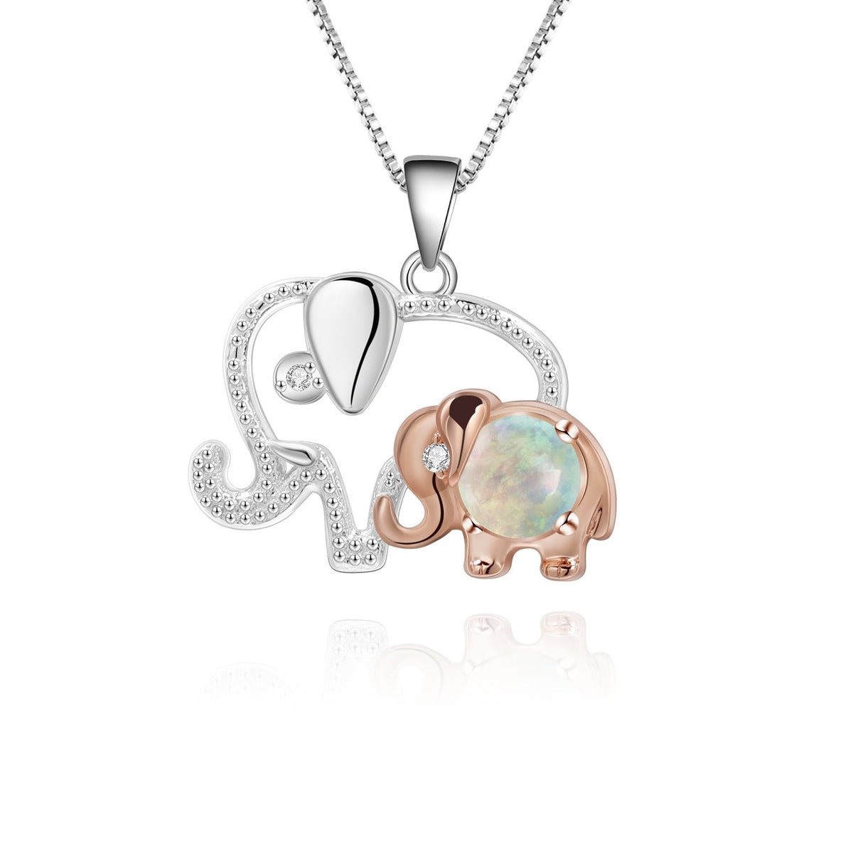 Mother's Day Gift Light Luxury Fashion Design with Colourful Gemstone Mother and Baby Elephant Pendant Sterling Silver Necklace for Women