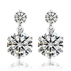 Double Round Zircon Six Prongs Silver Studs Earrings for Women