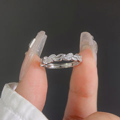 Leaf Design Zircon Opening Sterling Silver Ring