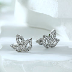 Zircon Leaf Silver Studs Earrings for Women