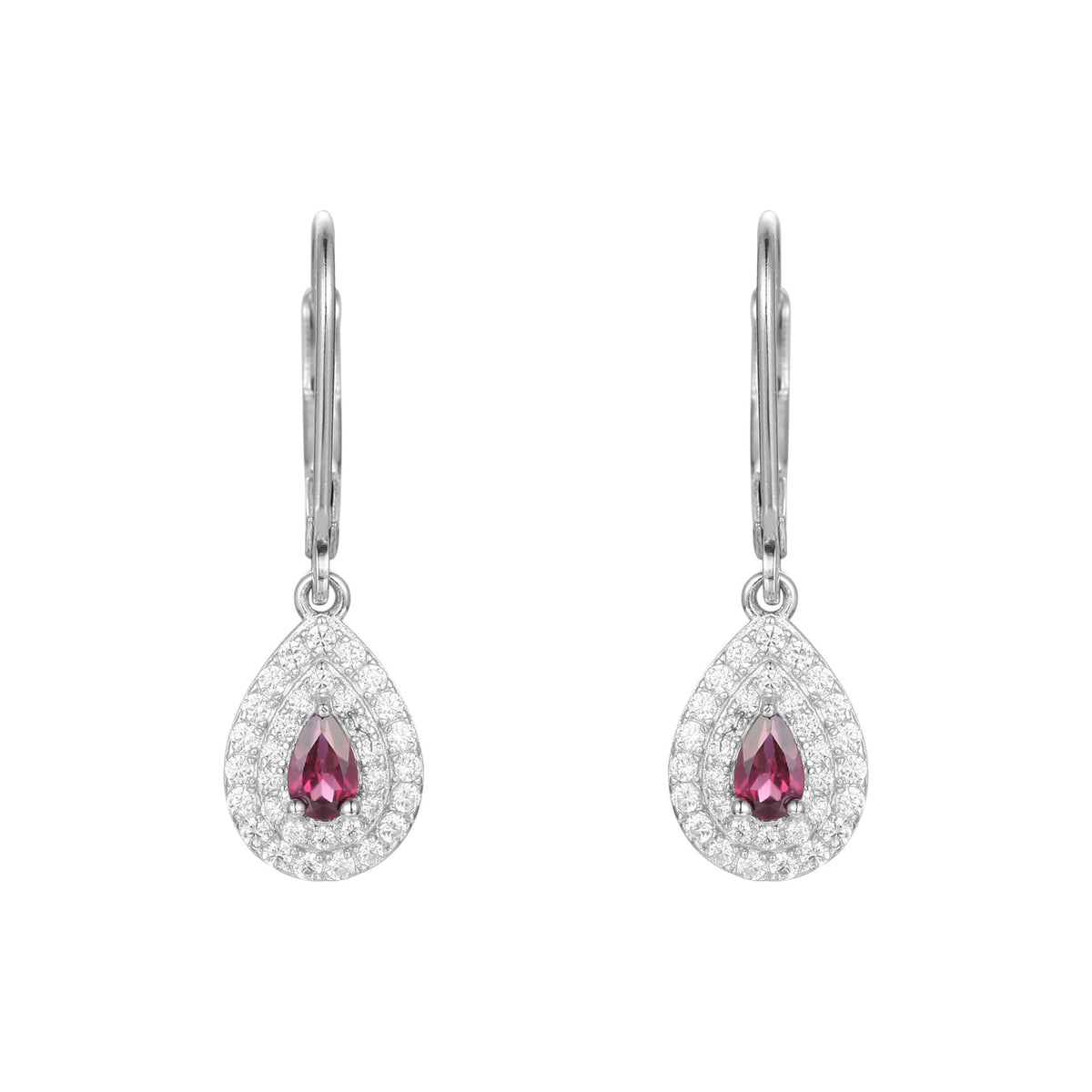 Luxury Double Soleste Halo Pear Shape Natural Gemstone Silver Drop Earrings