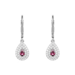 Luxury Double Soleste Halo Pear Shape Natural Gemstone Silver Drop Earrings