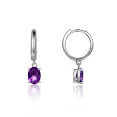 Solitaire Oval Natural Gemstone Pendant Silver Hoop Earrings