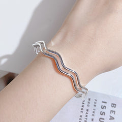 Double-layer Wave Silver Bracelet for Women