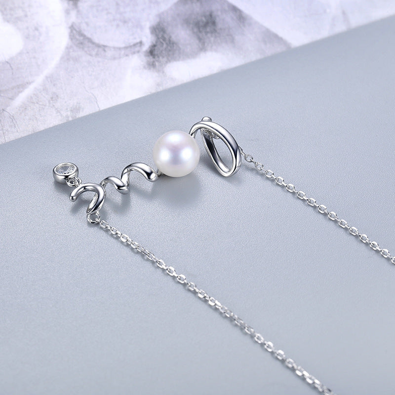 Valentine's Day Gift LOVE Letter with Pearl Silver Necklace for Women