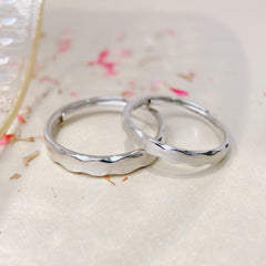 Wave Edge Brushed Opening Sterling Silver Couple Rings