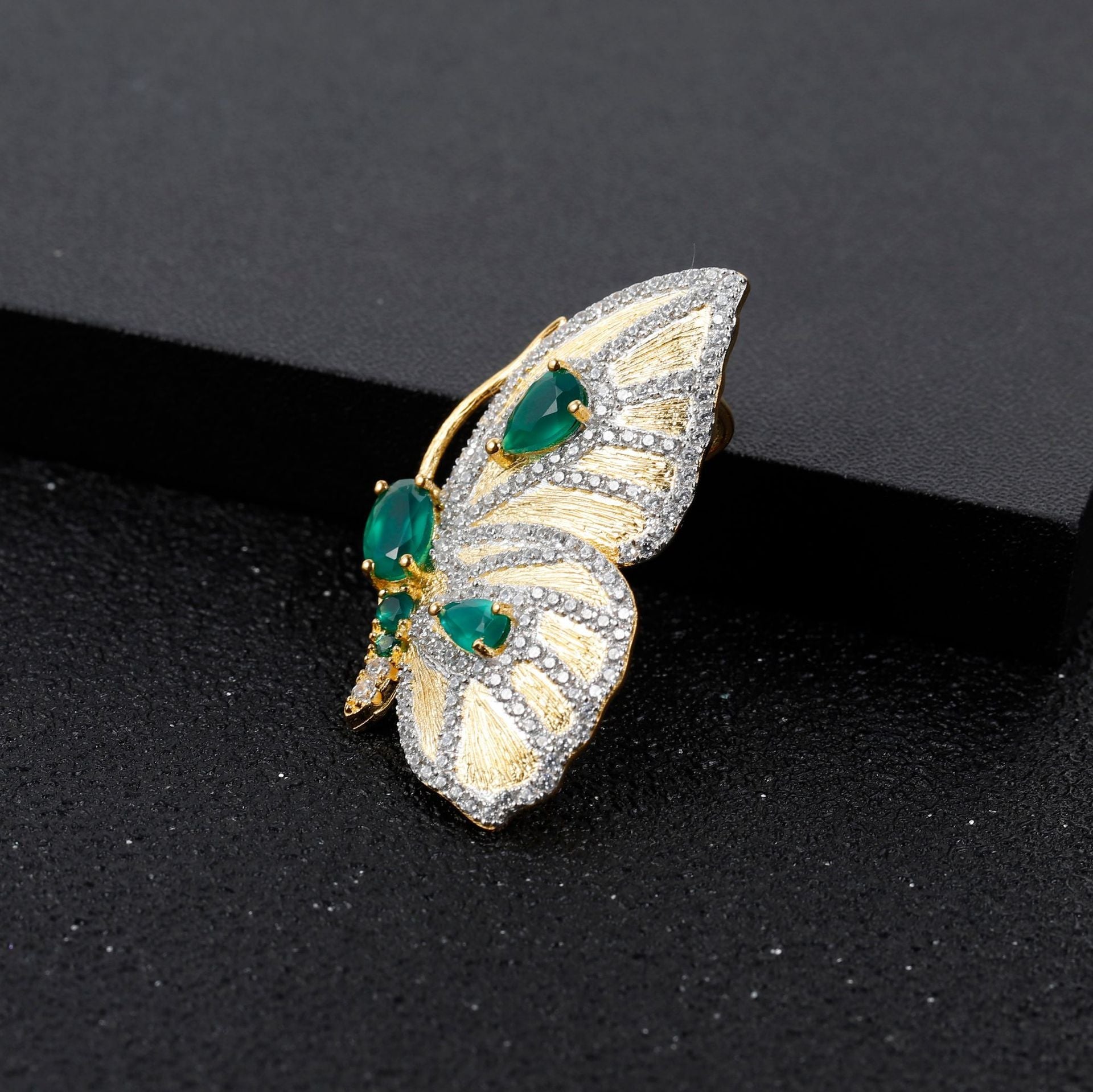 Brooch Pendant Dual-use Inlaid Natural Gemstone Flying Butterfly Pendant Silver Necklace for Women