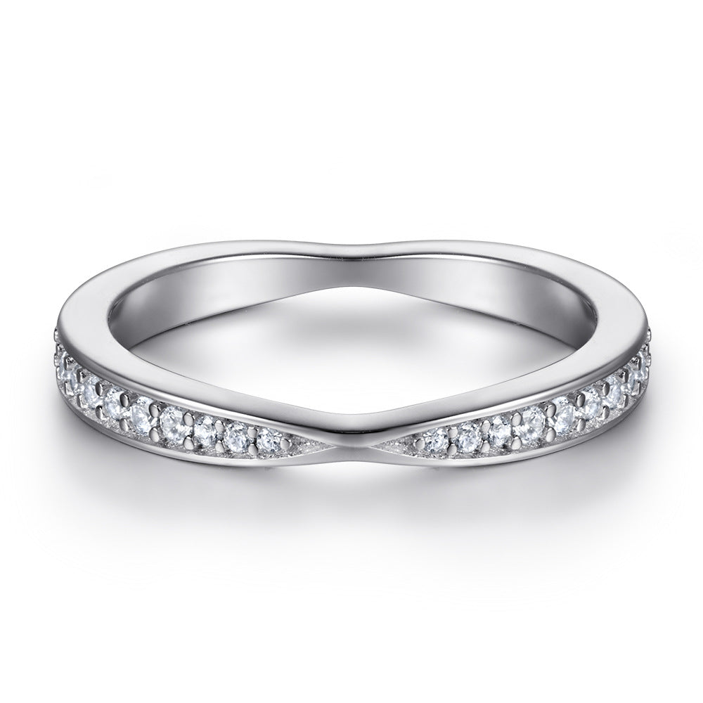 Round Zircon Cross Design Eternity Silver Ring