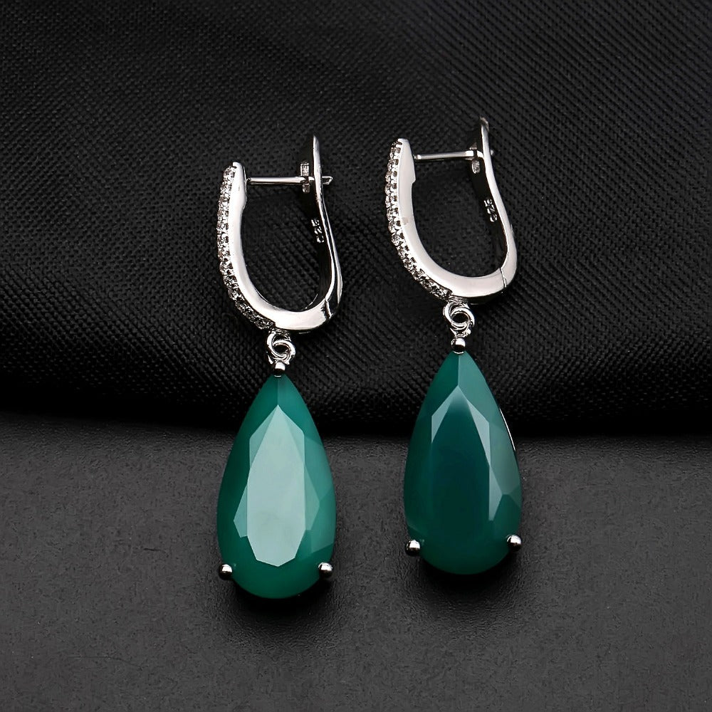 Solitaire Pear Shape Natural Gemstone Silver Drop Earrings