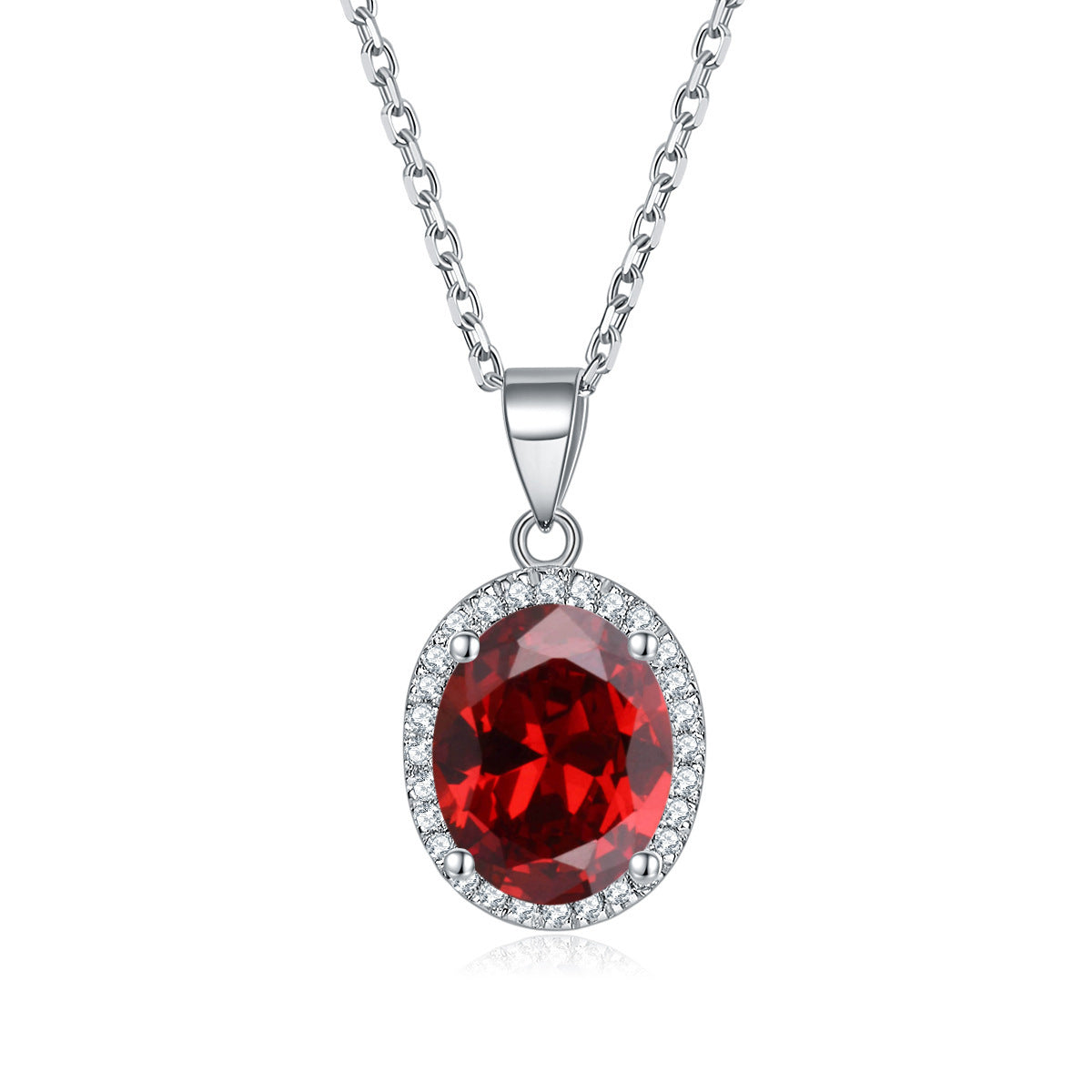 Oval Zircon Soleste Halo Pendant Silver Necklace for Women