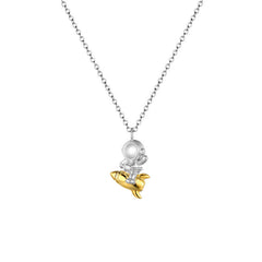 Rocket Astronaut Scrub Textured Silver Necklace for Women