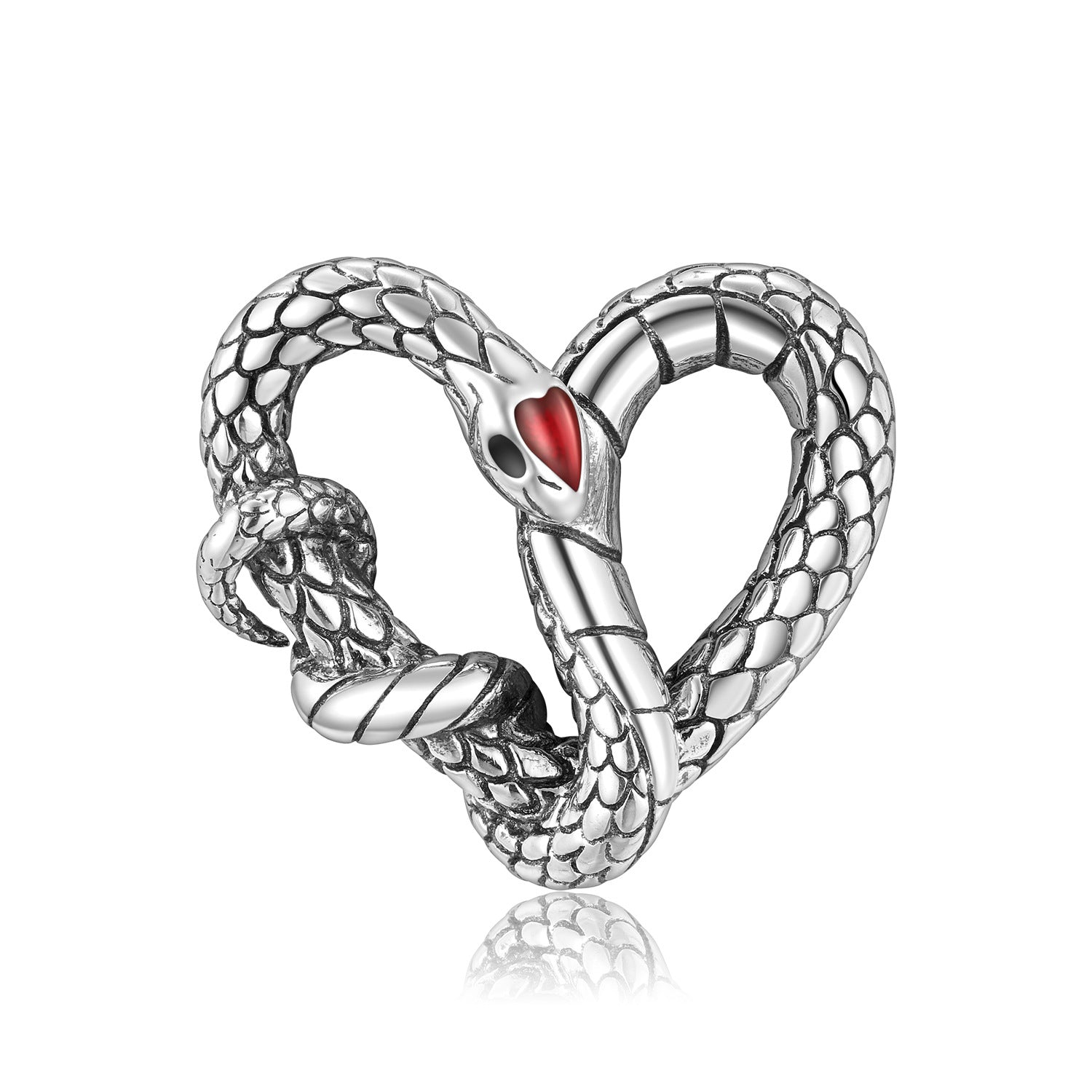 Heart Shape Snake Pendant Silver Necklace