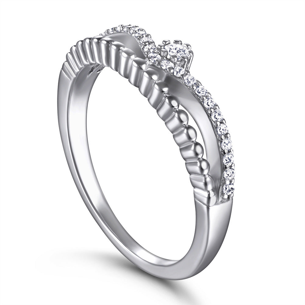 Round Zircon Modern Split Shank Silver Ring