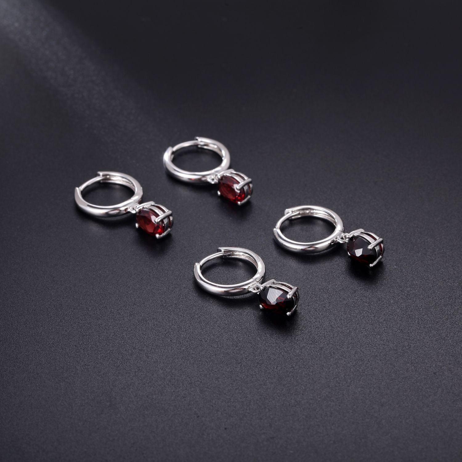 Solitaire Oval Natural Gemstone Pendant Silver Hoop Earrings