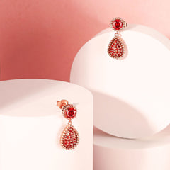 Water Droplet Pendant Round Red Garnet Sterling Silver Drop Earrings