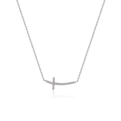 Zircon Curved Cross Silver Necklace